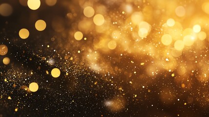 Fototapeta premium A shimmering gold bokeh background featuring sparkling particles and lights, ideal for celebrations or luxury themes.