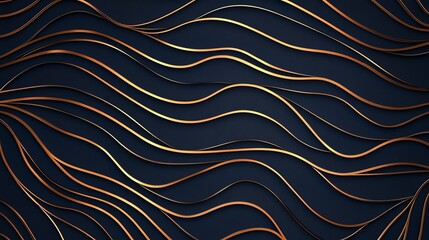Abstract wavy lines in gold and copper tones on a dark background, creating a modern and stylish design for various applications.