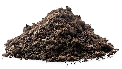 Pile of brown soil isolated on white background