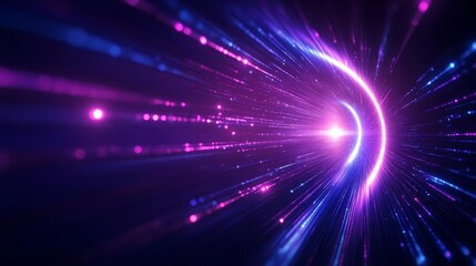 Naklejka premium Abstract glowing purple and blue light trails on dark background, futuristic concept