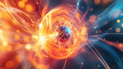 Illustration of a photon colliding with an electron, representing particle physics and the photoelectric effect.