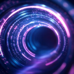 Obraz premium Futuristic glowing tunnel with bright neon lights, abstract sci-fi background.