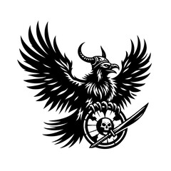 Stylized vulture illustration in monochrome, capturing the bird's majestic and ominous presence.
