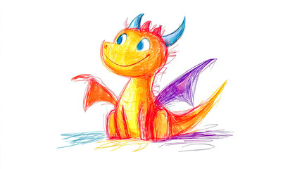 Cute colorful dragon smiling and sitting down