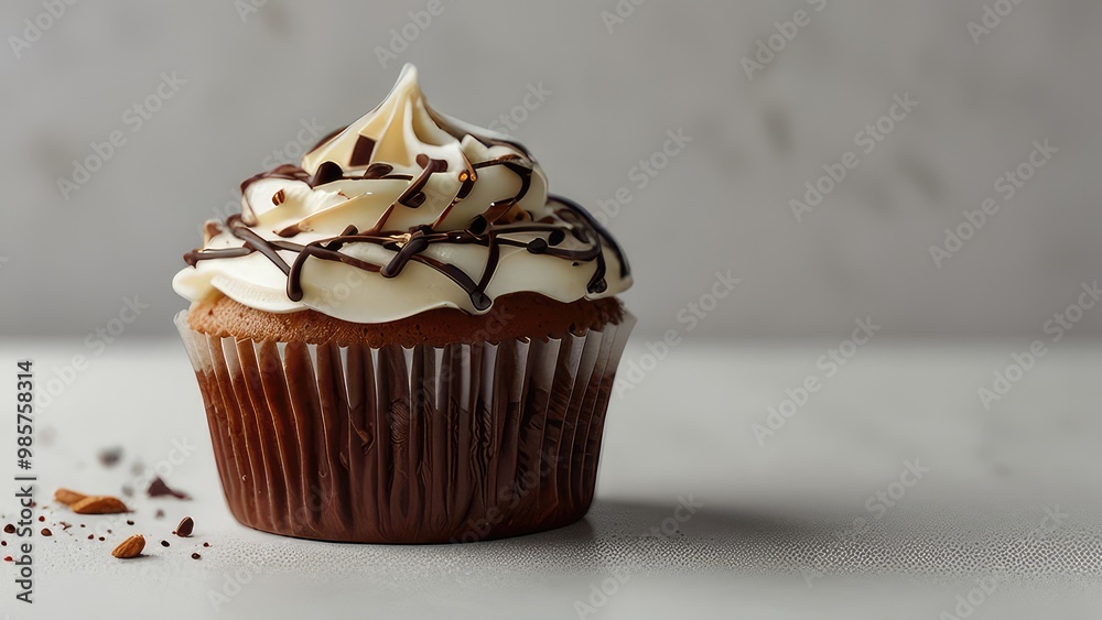 Wall mural One big Almond Joy Cupcake on isolated white background, Jpeg file