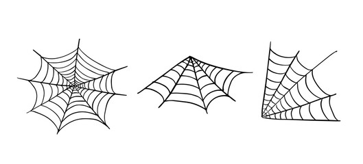 Spider webs set. Hand drawn spiderweb. Halloween decoration element illustration.