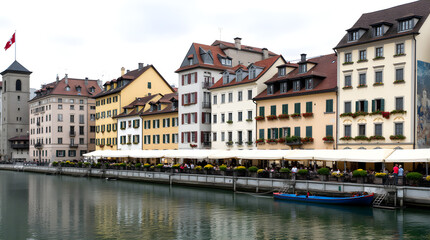 Obraz premium Charming Waterfront Buildings in a European Town