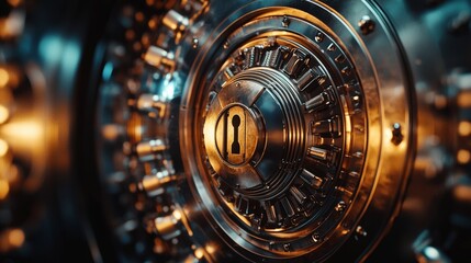 Close-Up of a Stunning Metallic Safe Door Mechanism