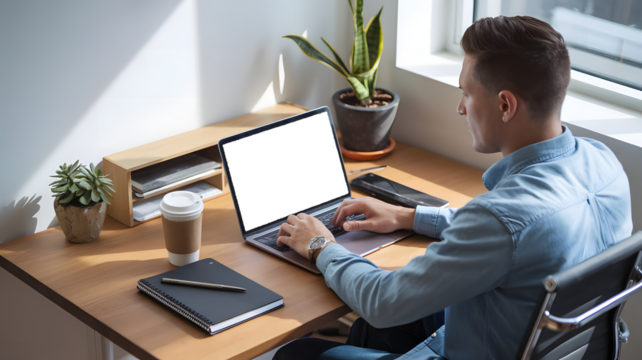 Professional Man Working Remotely at Home Office Desk
