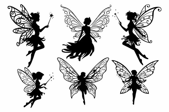 Set of fairy vector silhouette