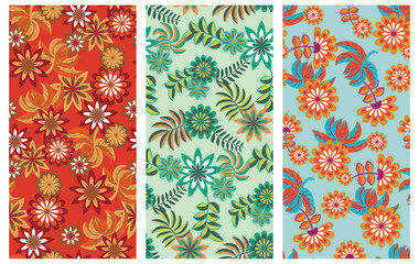 Floral ornament set. Decorative floral print with leaves, flowers. Autumn motives blossom print for girl textile, fashion textile, clothes, wrapping paper.