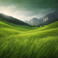 Obraz premium green mountain grassland valley of grass and forest