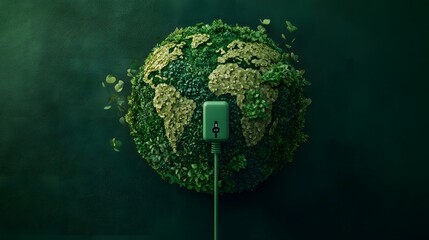 Green globe with a power plug symbolizing sustainability.