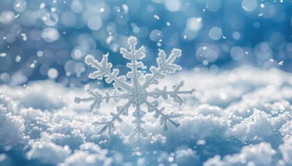 A Detailed Close-Up of a Delicate Snowflake Rested on a Snowy Surface