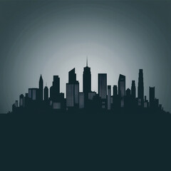Fototapeta premium Monochrome City Skyline Silhouette Against Dark Gradient Sky