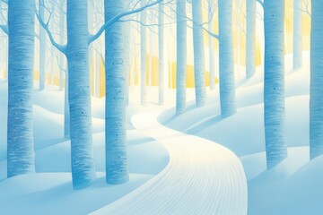 Snowcovered enchanted treetop walkway