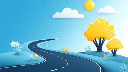 Roadmap with timeline stages for development, curved path, flat design illustration