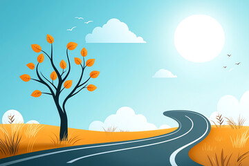 Development roadmap with timeline events, pathway to growth, flat design illustration