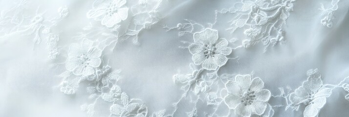 Fototapeta premium Intricate lace fabric texture in delicate white, creating floral patterns