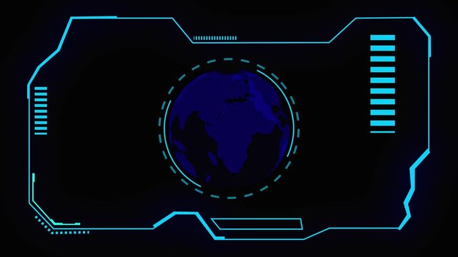 concept HUD animation with world map animation blue color analytic in information chart . HUD GUI text number graph element for digital technology concept . 3D