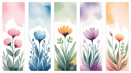 Obraz premium set of floral illustrations, set of bookmarks, watercolor floral bookmarks, isolated on white background 