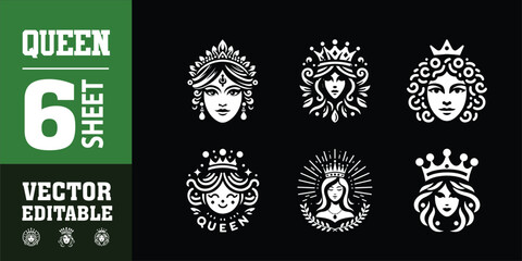 women beauty queen head prince logo design illustration inspiration