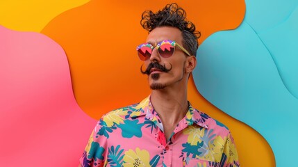 Vibrant Men's Grooming Social Media Post with Fun Mustache and Bold Colors - Ideal for Print and Posters