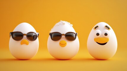 Cute egg character with facial expression wearing accessories