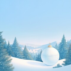 Giant frozen Christmas ornament resting in a snowy forest, softly glowing under the moonlight, watercolor