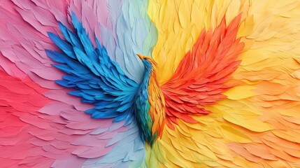 Obraz premium A multicolored phoenix rising from a sea of vibrant colors, symbolizing rebirth and the power of creative imagination