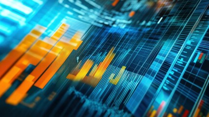 Abstract Digital Data Visualization with Orange and Blue Color Scheme