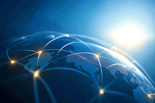 Globe covered in financial networks with regulatory bodies overseeing the flow of global capital global finance, network, regulation