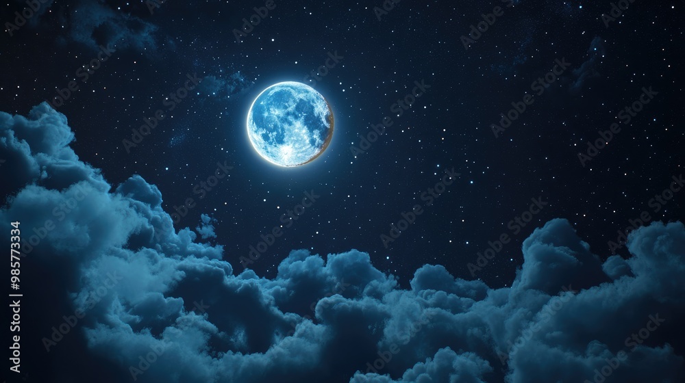 Wall mural Moonlit clouds in the night sky