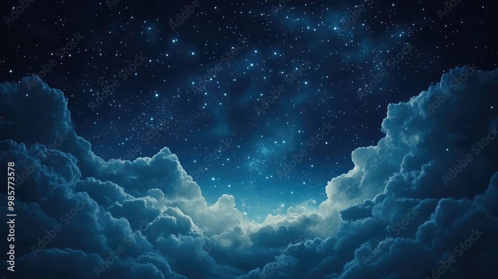 Poster Abstract night sky background with stars and clouds