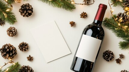 Christmas brunch with wine bottle and wine glass