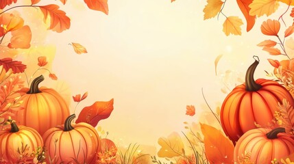 Autumn Sale Banner with Cute Pumpkins and Space for Text
