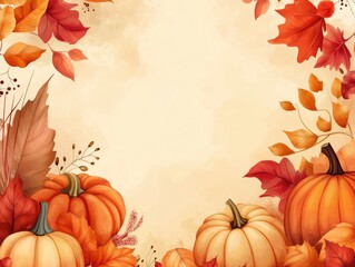 Autumn harvest background with pumpkins and leaves