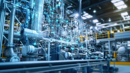 Fototapeta premium Industrial Machinery with Interconnected Network Lines