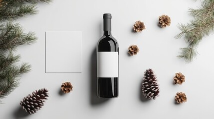Christmas brunch with wine bottle and wine glass