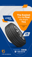 Tire poster. Web page - sales of wheels and tires for cars. Online sale. Car tire sale banner.