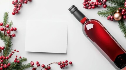 Christmas brunch with wine bottle and wine glass