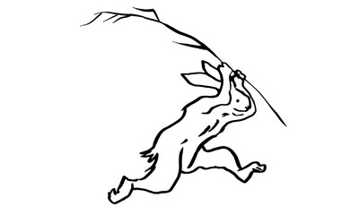 うさぎ　鳥獣戯画風	　走る