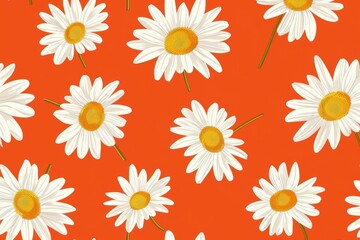 Obraz premium Pattern of white daisies on a vibrant orange background, creating a cheerful and lively design
