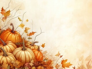 Autumn harvest background with pumpkins and leaves