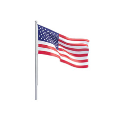 3d Rendered Stylized American Flag Waving for Memorial Day Decorations. Isolated on a Transparent Background. Cutout PNG.