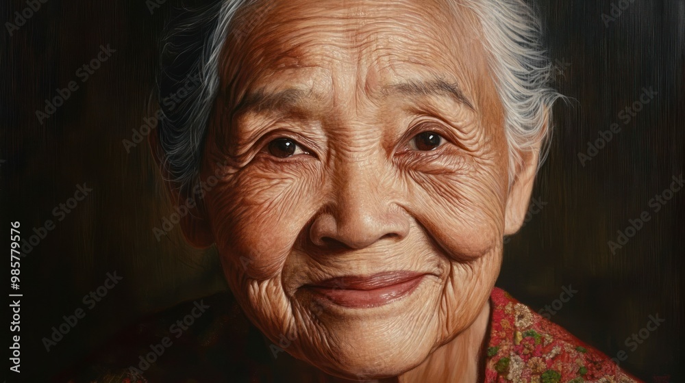 Wall mural A Close-up Portrait of an Elderly Woman with a Gentle Smile