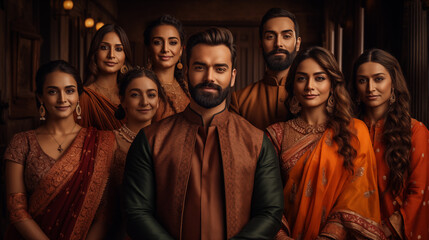 Fototapeta premium Stylish group in traditional Indian clothing posing confidently for a portrait