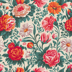 pattern with blush pink roses and flowers