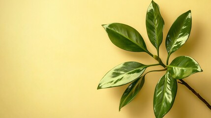 Green leaves on a yellow background.