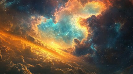 Obraz premium A Cosmic Landscape with Glowing Clouds and Stars